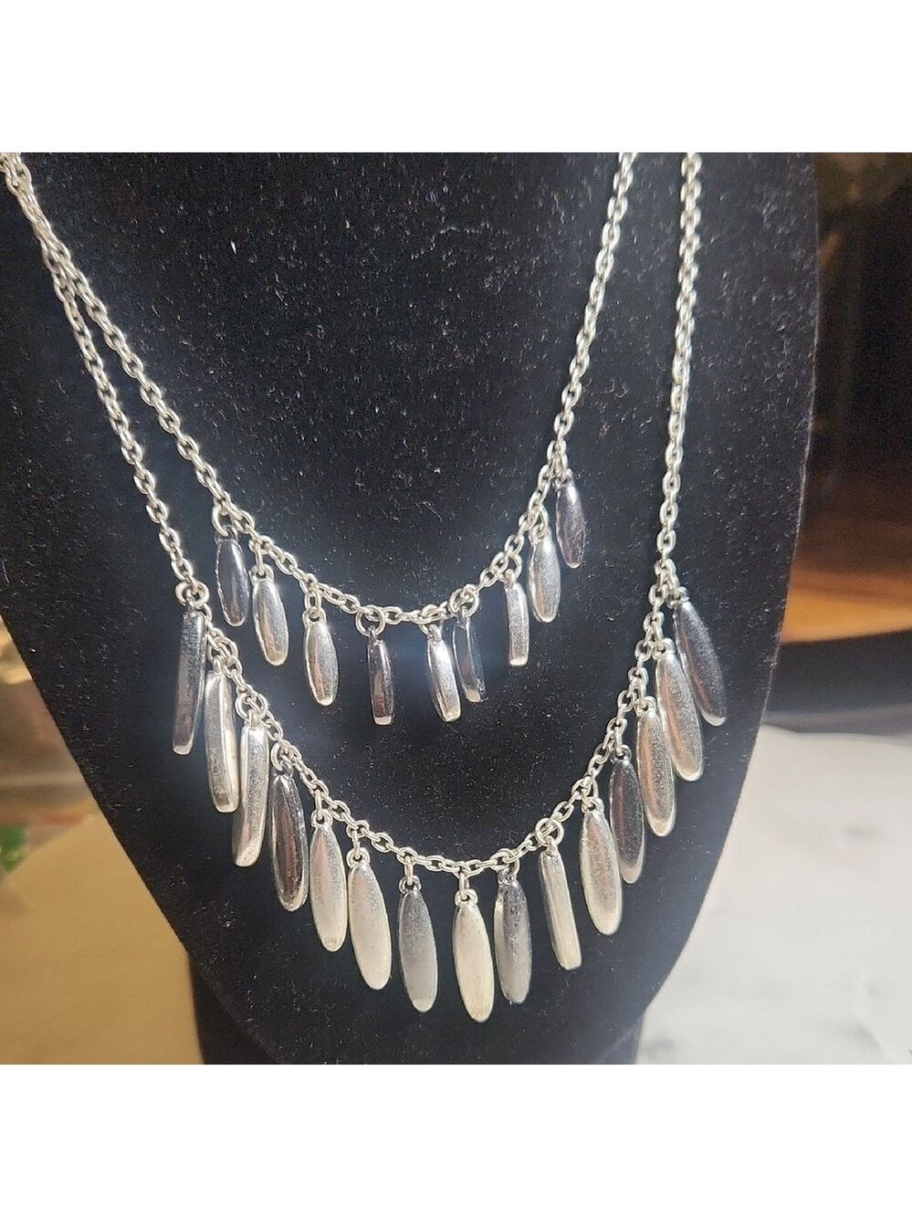 Liz Claiborne 2 Tones Double Strand Dangle Drop Necklace Women's Fashion Jewelry
